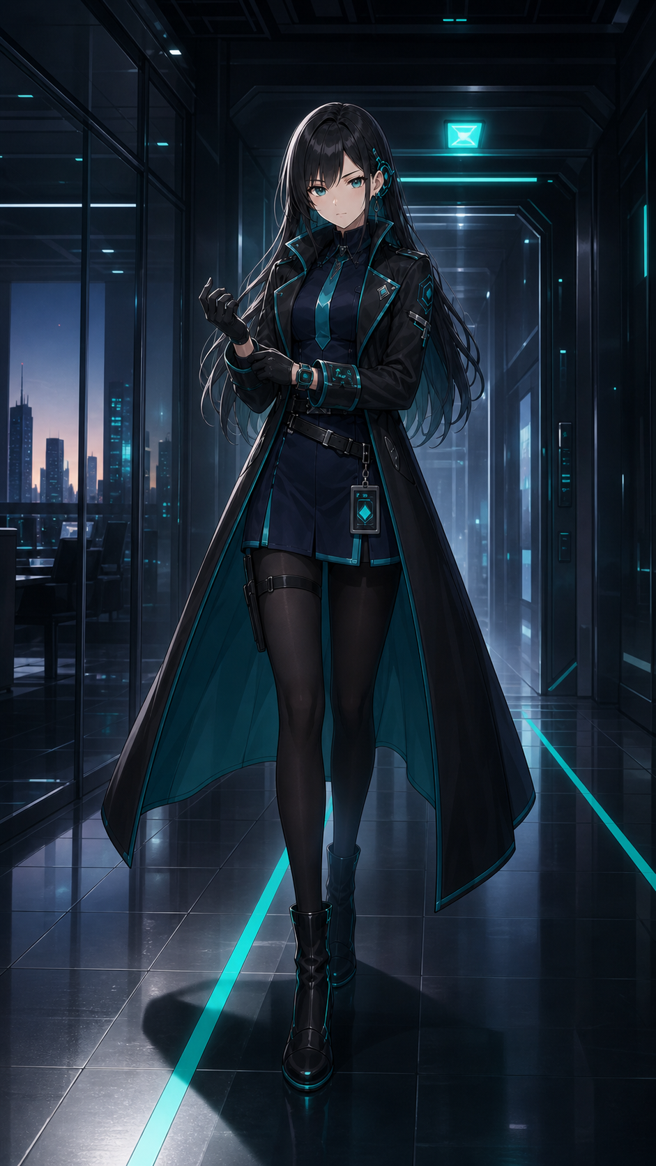 Aila Trace enters a teal-lit trace room for the first investigation case.